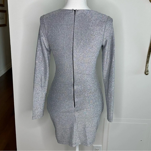 Superdown Silver Glittery Long-Sleeve Mini Dress Sz. S - Picture 2 of 4